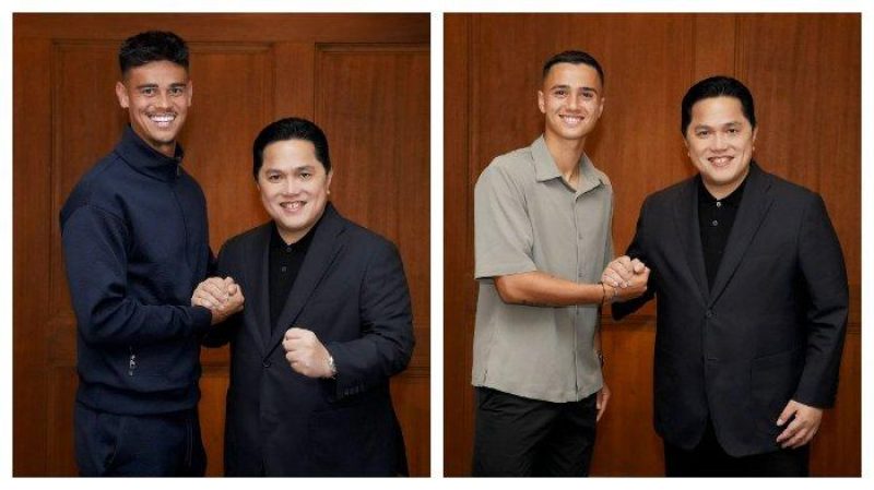 Ketua umum bersalaman dengan 2 pemain calon naturalisasi ( sumber IG @erickthohir)